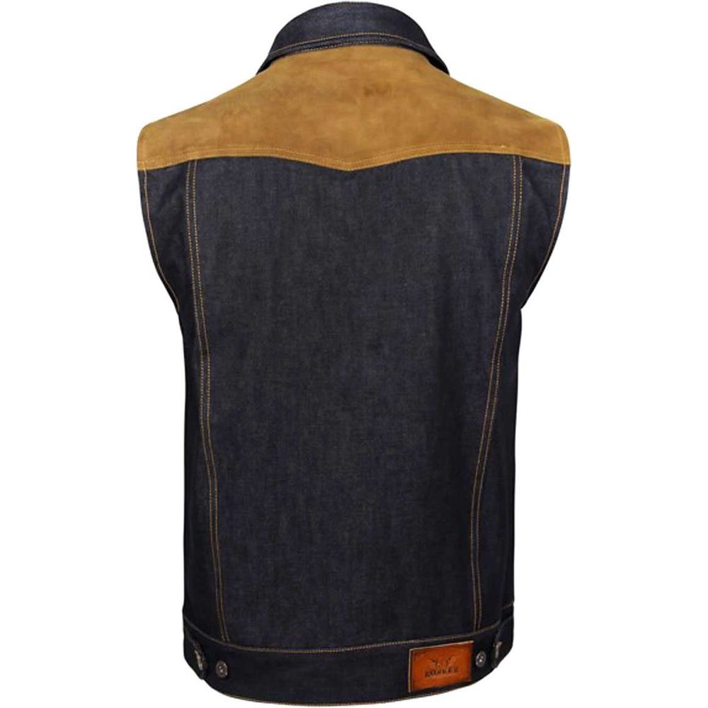 Rokker Mixed Vest Denim Blue / Brown (Image 2) - ThrottleChimp