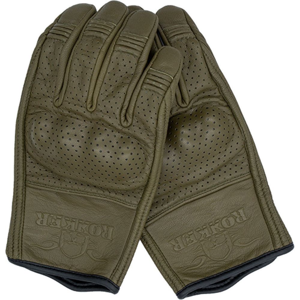 Rokker Tucson Perforated Leather Gloves Olive - ThrottleChimp