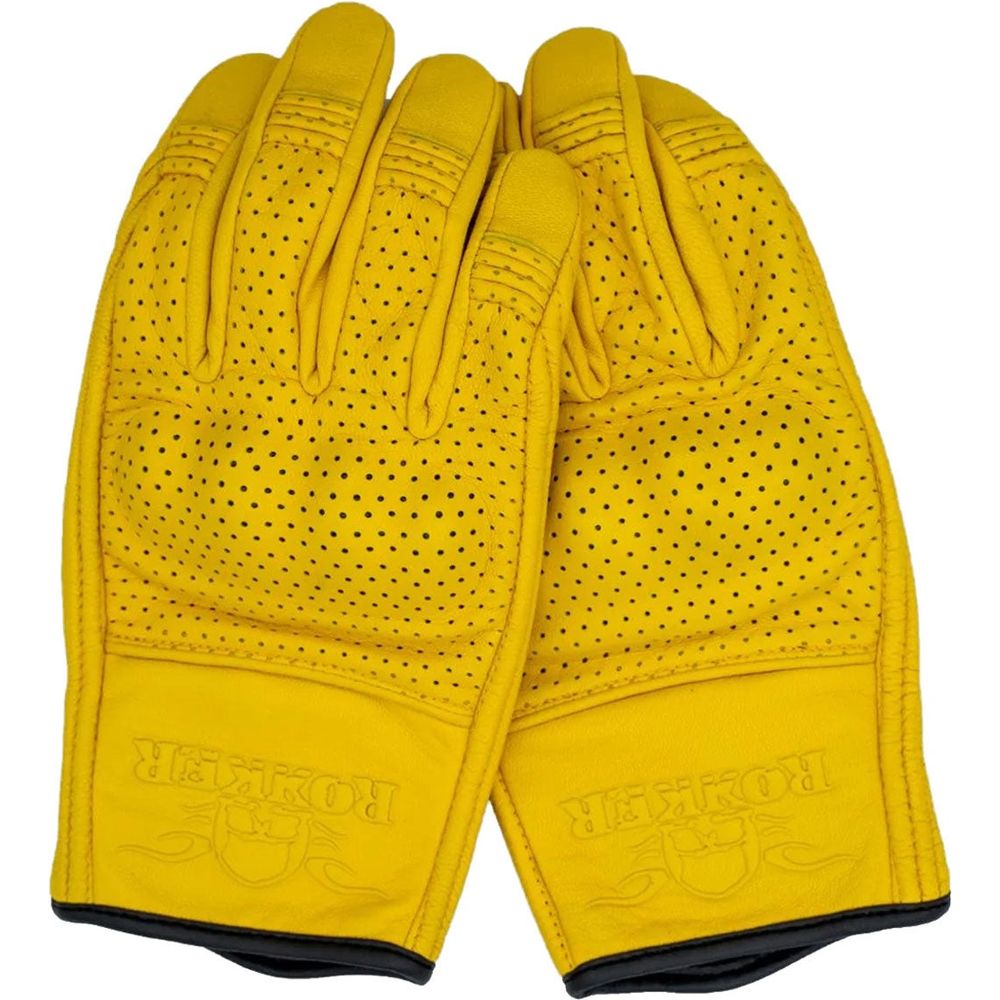 Rokker Tucson Perforated Leather Gloves Natural Yellow - ThrottleChimp