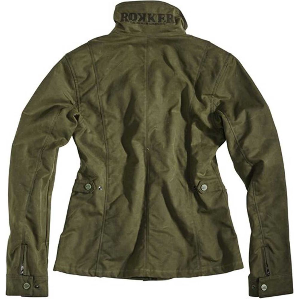 Rokker Ladies Wax Cotton Jacket Green (Image 2) - ThrottleChimp