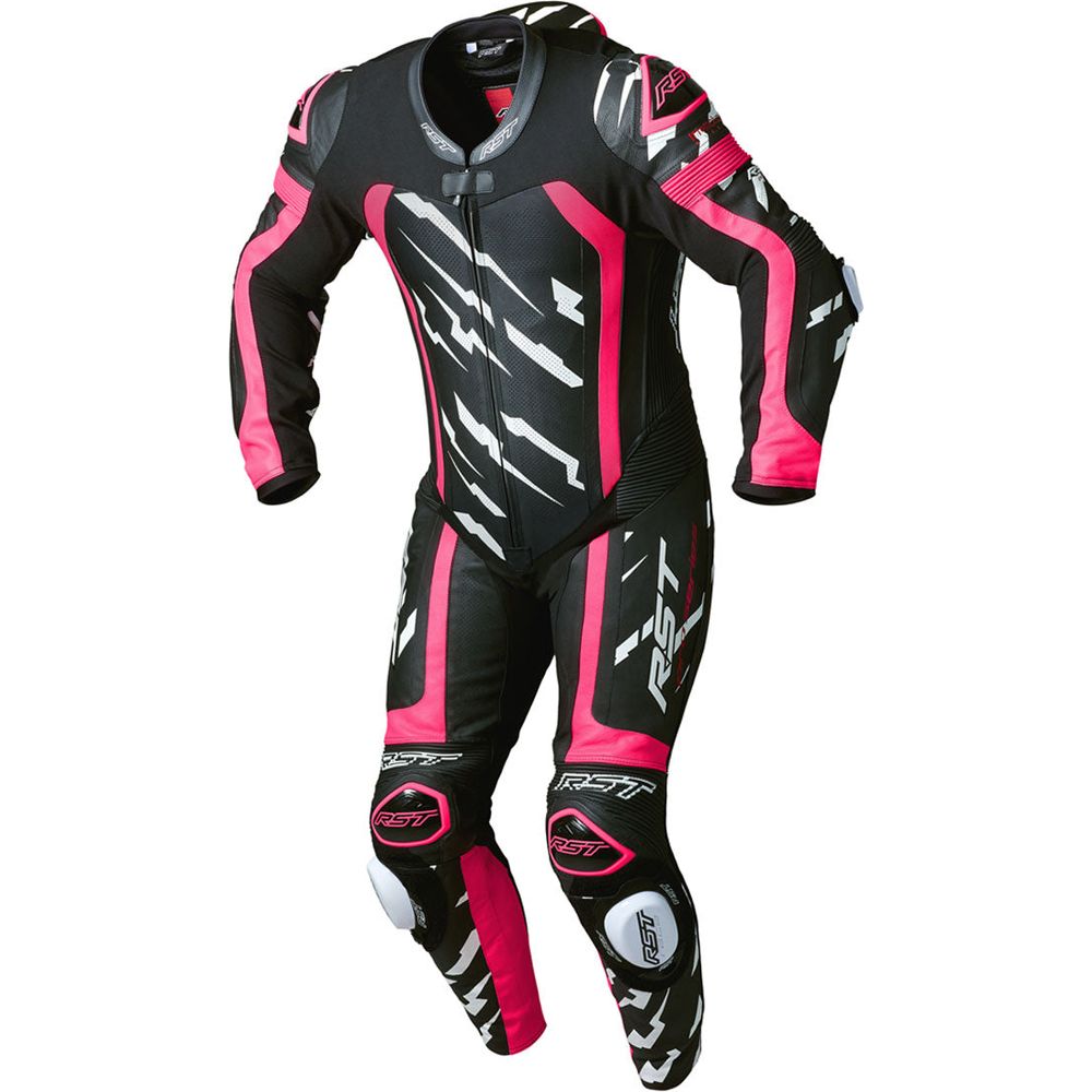 RST Pro Series Evo Airbag CE Leather Suit Neon Pink / White Lightning - ThrottleChimp
