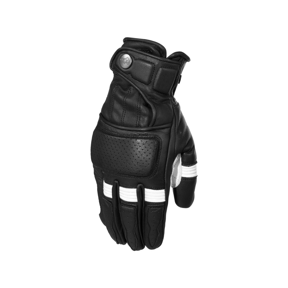 Rusty Stitches Calvin Leather Gloves Black / White - FREE 1 YEAR Returns, FREE UK Delivery | ThrottleChimp