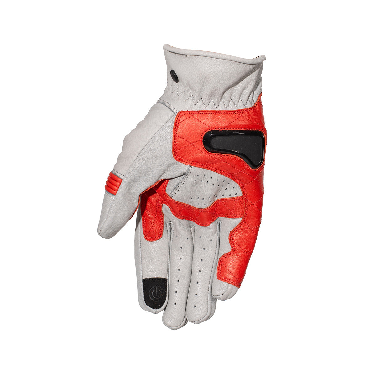 Rusty Stitches Calvin Leather Gloves Light Grey / Red - FREE 1 YEAR Returns, FREE UK Delivery | ThrottleChimp