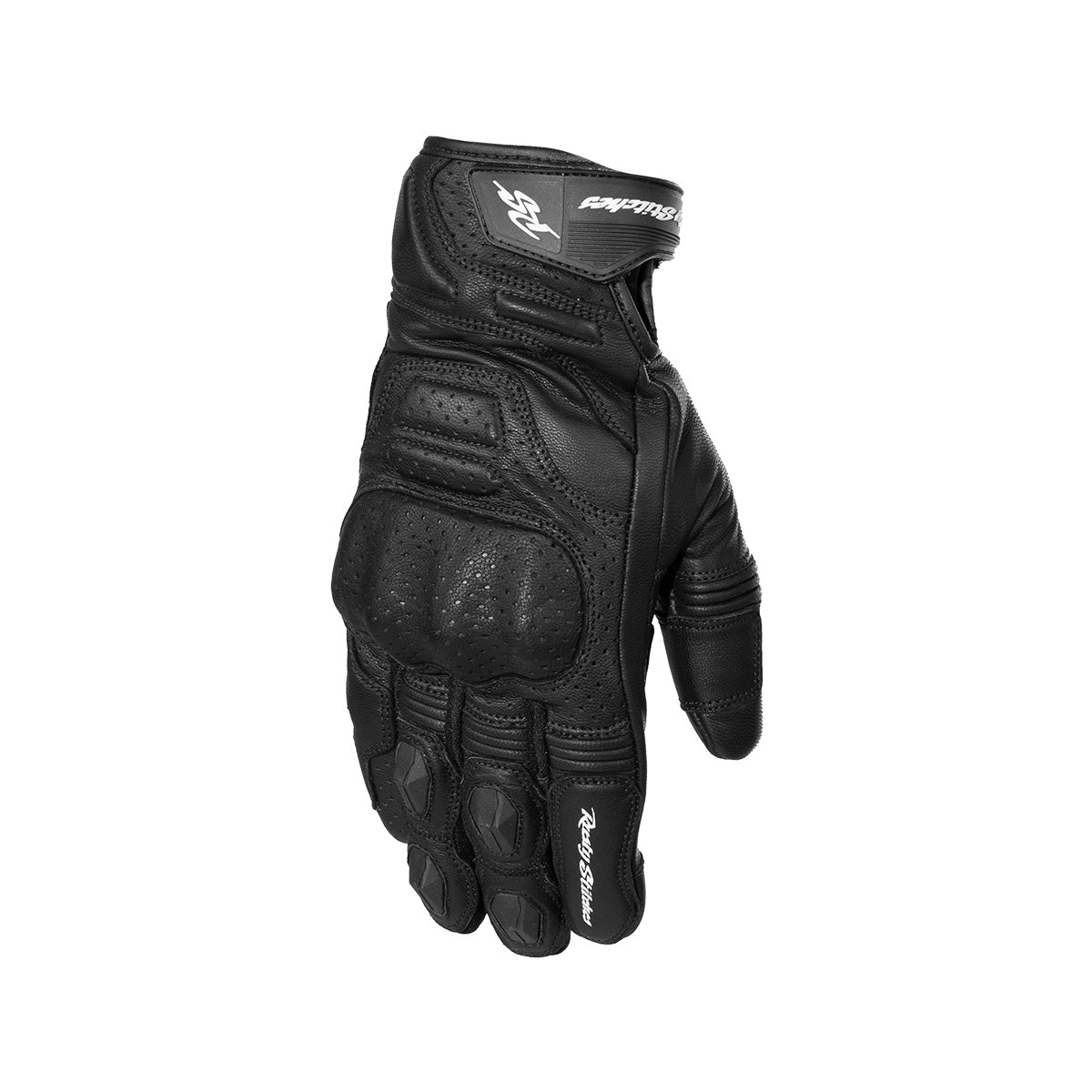 Rusty Stitches Conner Leather Gloves Black - FREE 1 YEAR Returns, FREE UK Delivery | ThrottleChimp