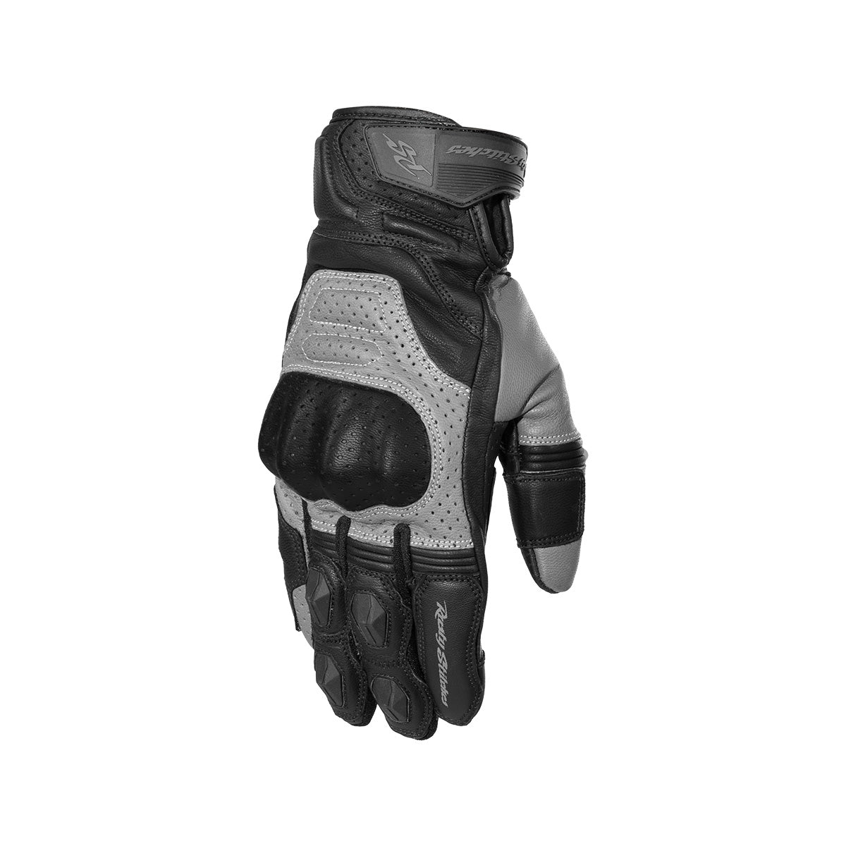 Rusty Stitches Conner Leather Gloves Black / Grey - FREE 1 YEAR Returns, FREE UK Delivery | ThrottleChimp