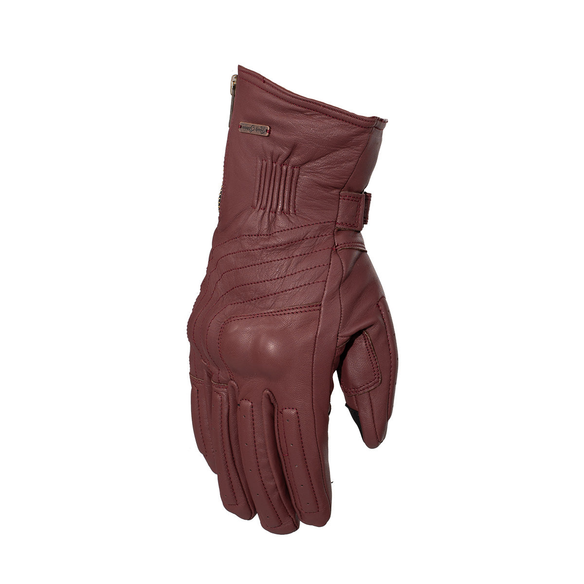 Rusty Stitches Ray Leather Gloves Maroon - FREE 1 YEAR Returns, FREE UK Delivery | ThrottleChimp