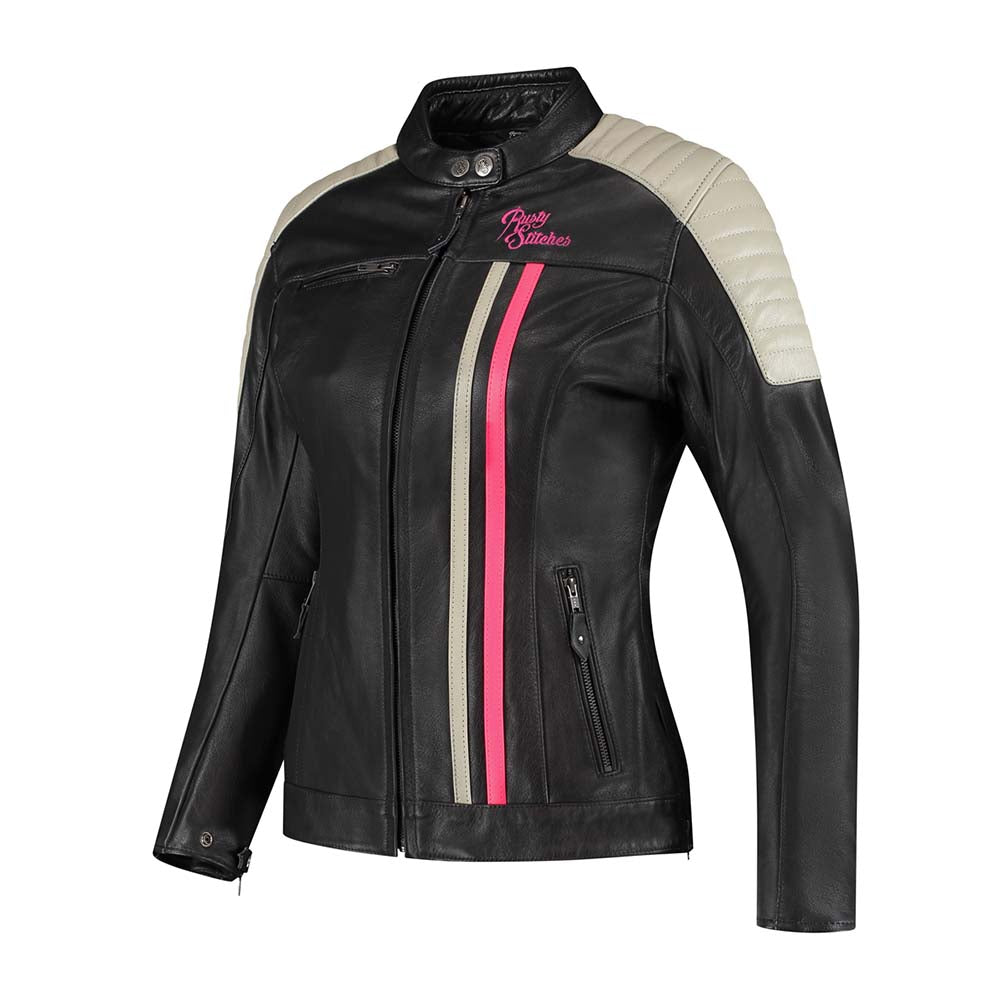 Rusty Stitches Alice Ladies Leather Jacket Black / Fluo Pink - FREE 1 YEAR Returns, FREE UK Delivery | ThrottleChimp