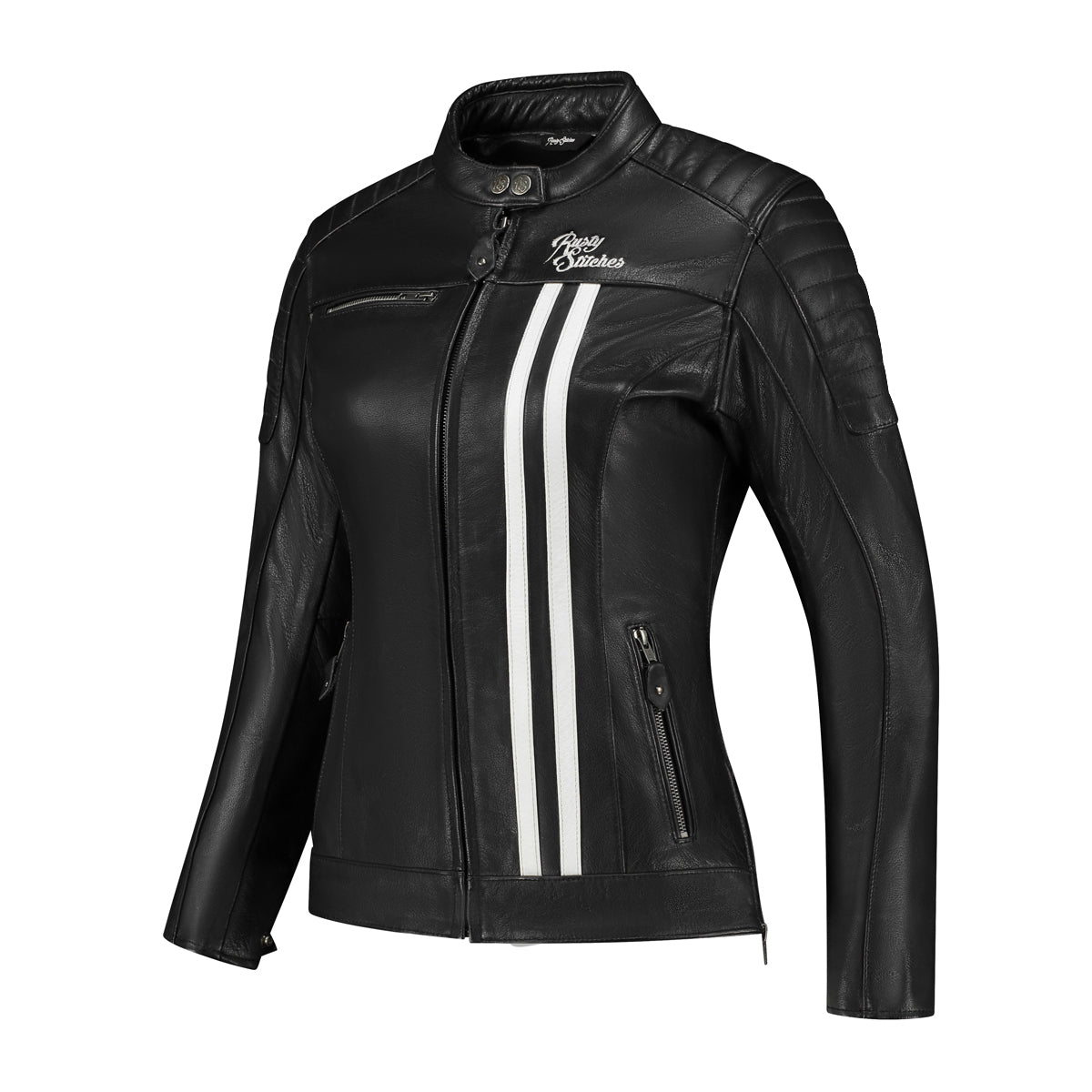 Rusty Stitches Alice Ladies Leather Jacket Black / White - FREE 1 YEAR Returns, FREE UK Delivery | ThrottleChimp