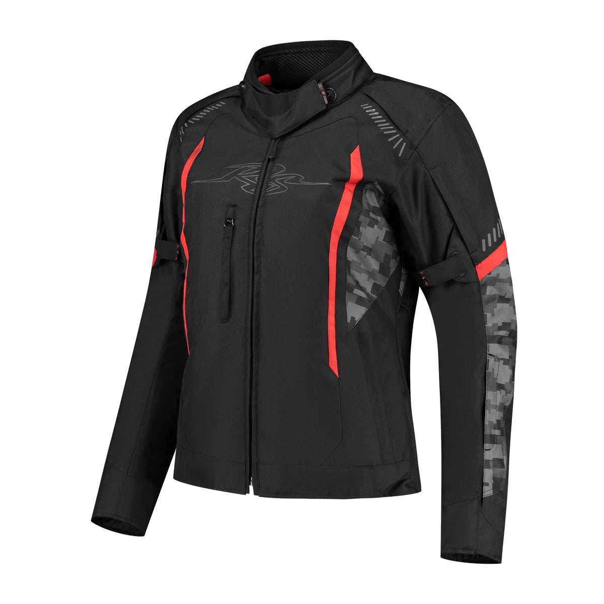 Rusty Stitches Ashley Ladies Textile Jacket Black / Pixel / Red - FREE 1 YEAR Returns, FREE UK Delivery | ThrottleChimp