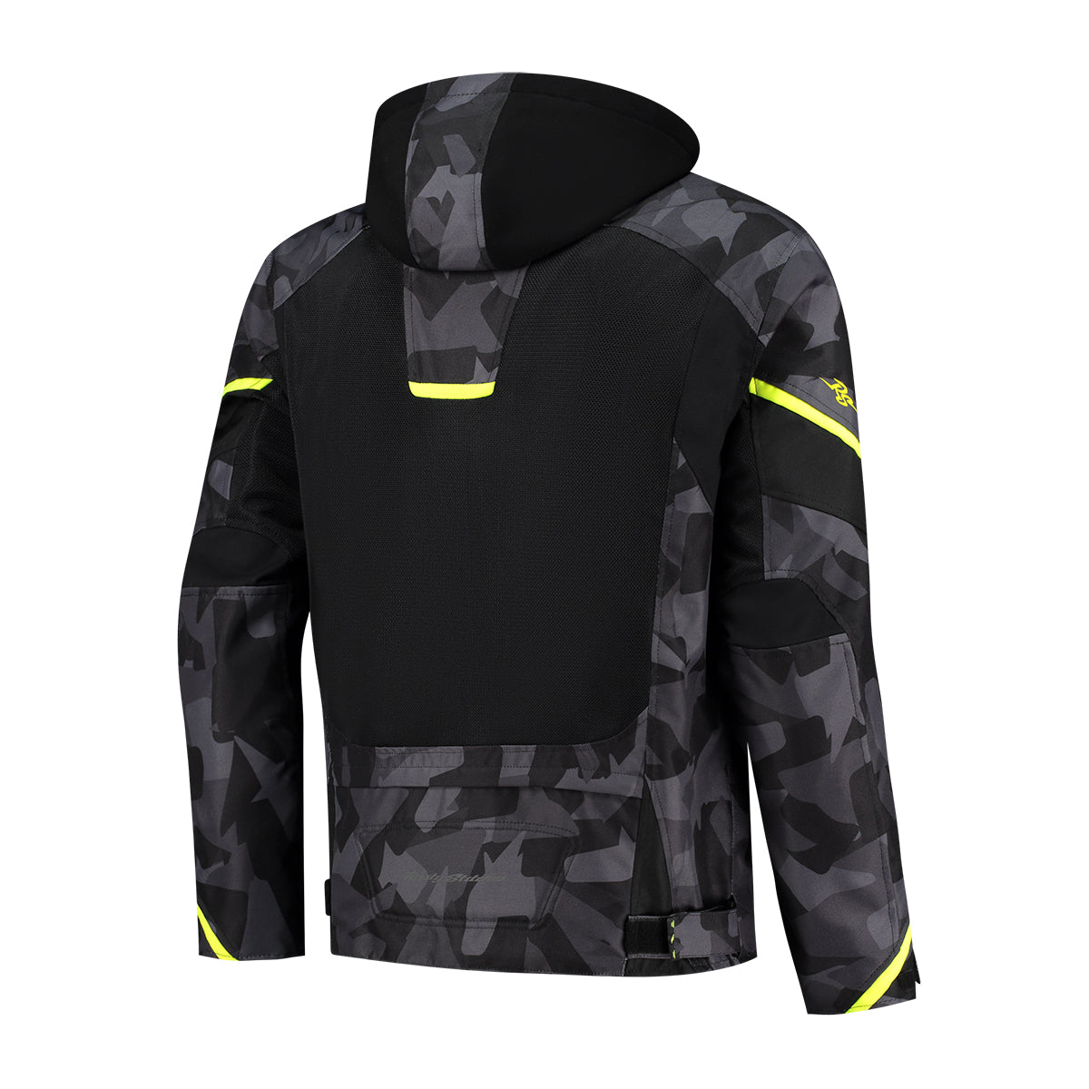 Rusty Stitches Carlo Textile Jacket Black / Camo / Fluo Yellow - FREE 1 YEAR Returns, FREE UK Delivery | ThrottleChimp