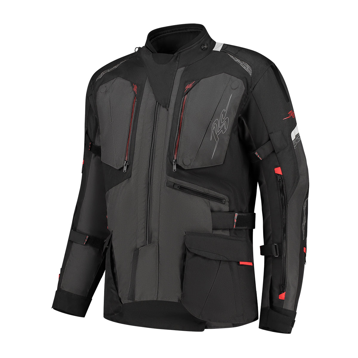 Rusty Stitches Cliff Textile Jacket Black / Grey / Red - FREE 1 YEAR Returns, FREE UK Delivery | ThrottleChimp