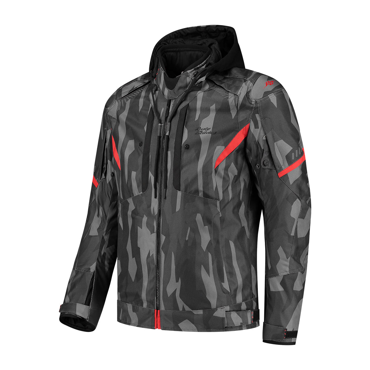 Rusty Stitches Dylan Textile Jacket Black / Camo Red - FREE 1 YEAR Returns, FREE UK Delivery | ThrottleChimp