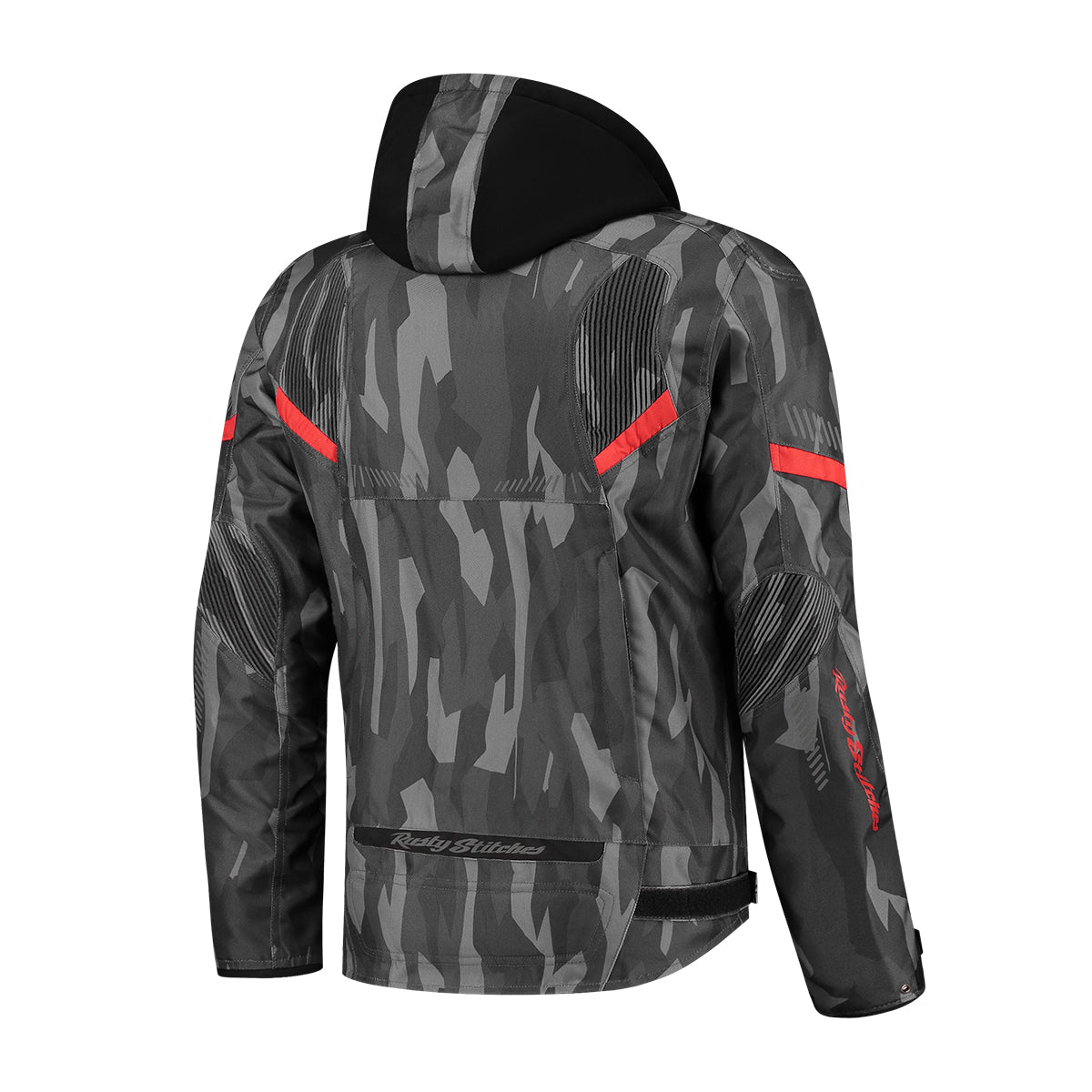 Rusty Stitches Dylan Textile Jacket Black / Camo Red - FREE 1 YEAR Returns, FREE UK Delivery | ThrottleChimp