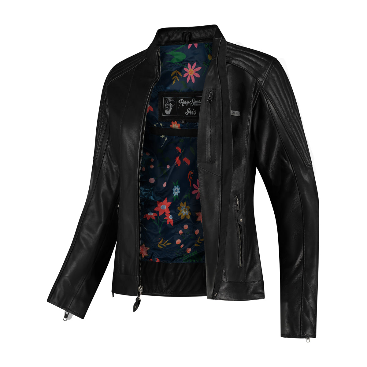 Rusty Stitches Iris Ladies Leather Jacket Black - FREE 1 YEAR Returns, FREE UK Delivery | ThrottleChimp