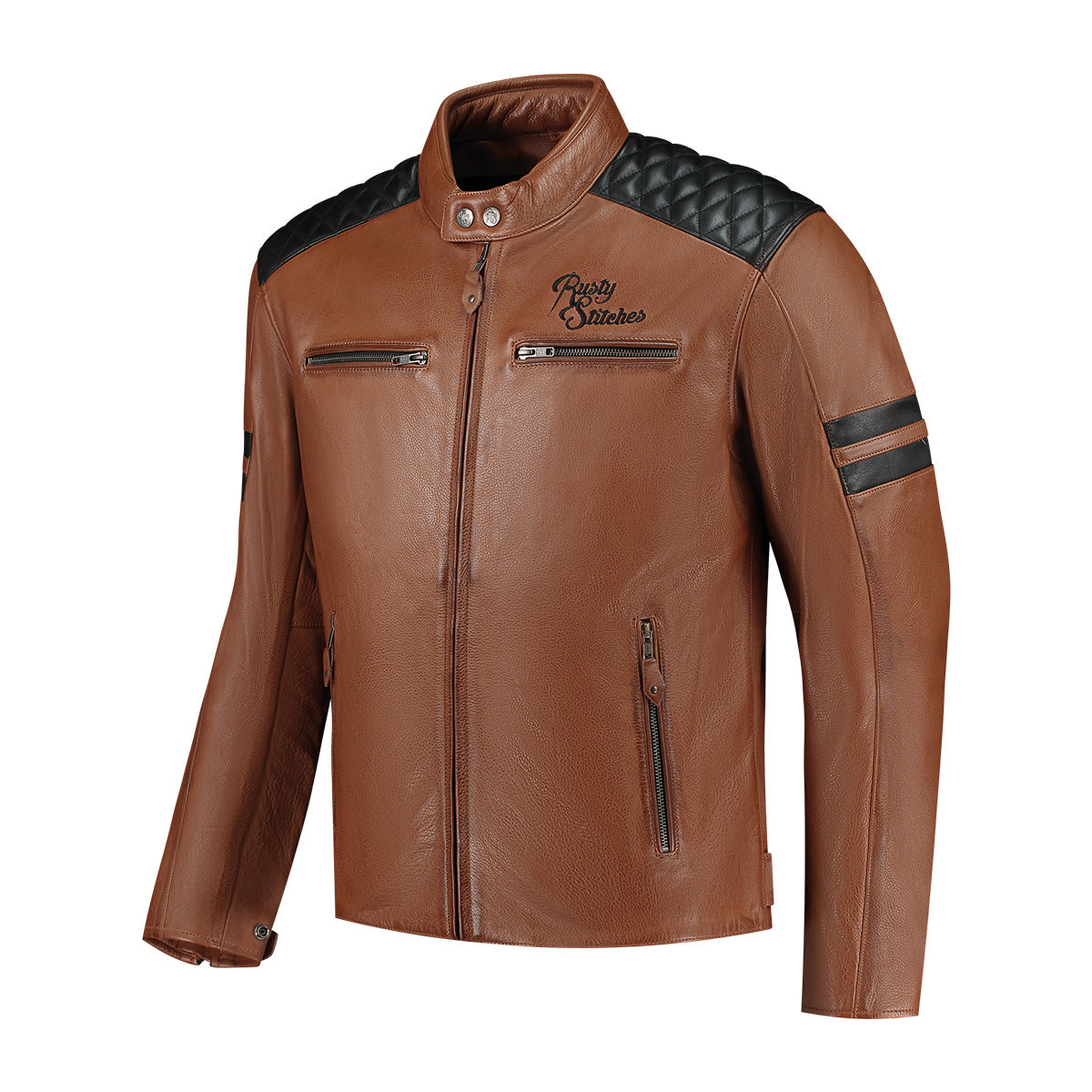 Rusty Stitches Jari V2 Leather Jacket Cognac / Black - FREE 1 YEAR Returns, FREE UK Delivery | ThrottleChimp