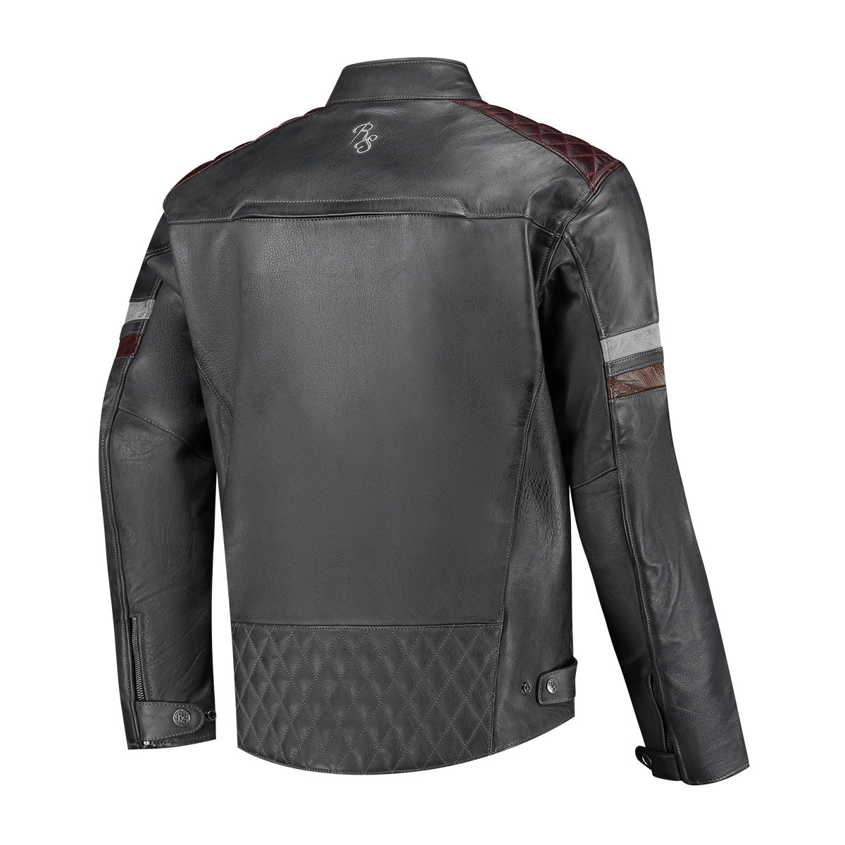 Rusty Stitches Jari V2 Leather Jacket Grey / Light Grey / Maroon - FREE 1 YEAR Returns, FREE UK Delivery | ThrottleChimp