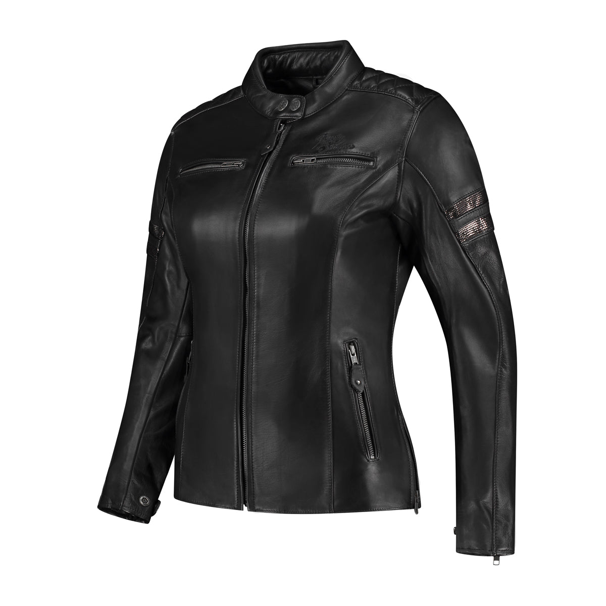 Rusty Stitches Joyce V2 Ladies Leather Jacket Black / Glitter - FREE 1 YEAR Returns, FREE UK Delivery | ThrottleChimp