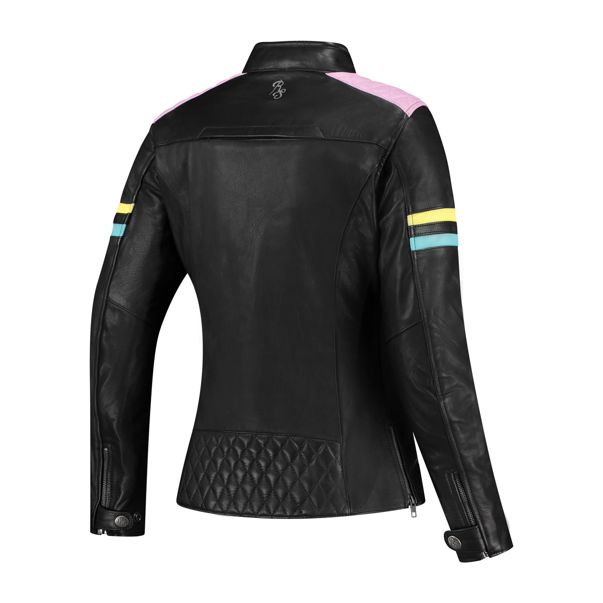 Rusty Stitches Joyce V2 Ladies Leather Jacket Black / Pastel - FREE 1 YEAR Returns, FREE UK Delivery | ThrottleChimp