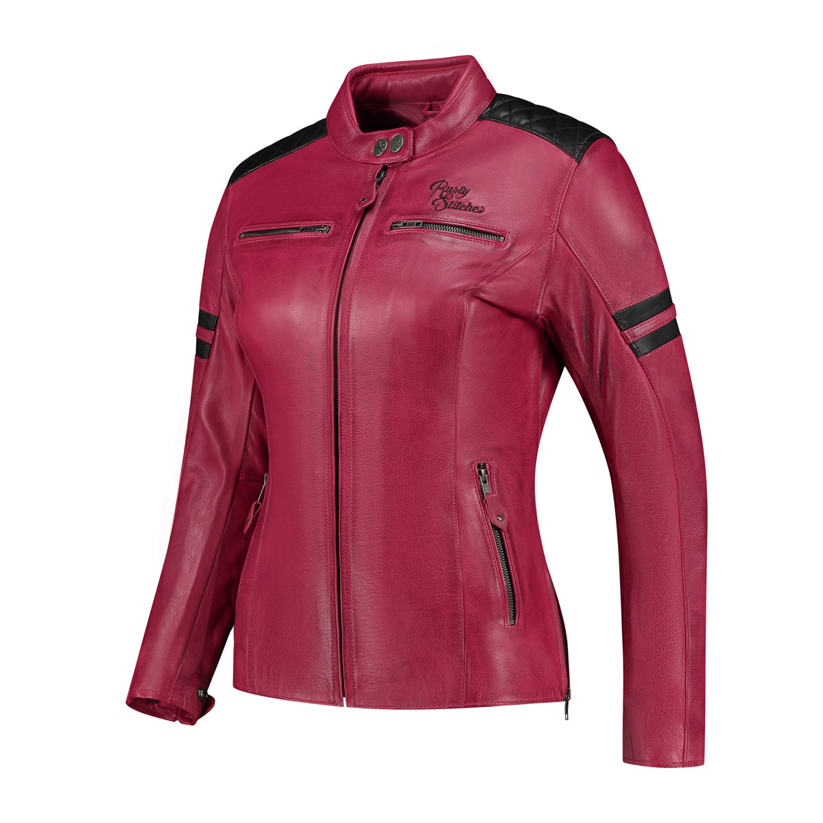 Rusty Stitches Joyce V2 Ladies Leather Jacket Cherry / Black - FREE 1 YEAR Returns, FREE UK Delivery | ThrottleChimp