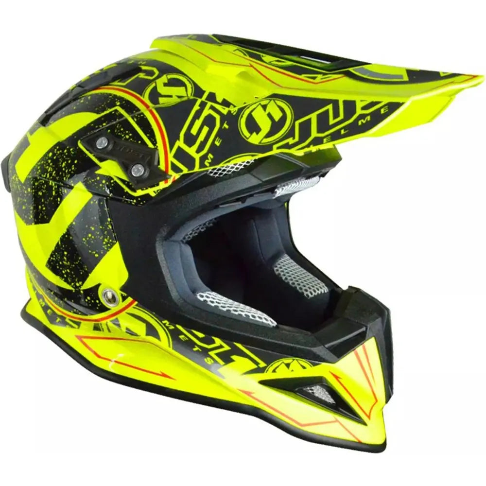 Just1 J12 Carbon MX Helmet Stamp Fluo Yellow FREE 1 YEAR Returns, FREE UK Delivery | ThrottleChimp