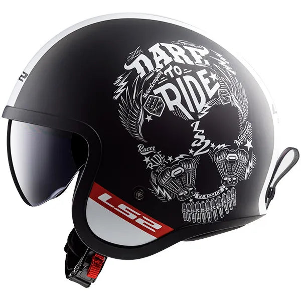 LS2 OF599 Spitfire Inky Open Face Helmet Matt Black / White FREE 1 YEAR Returns, FREE UK Delivery | ThrottleChimp