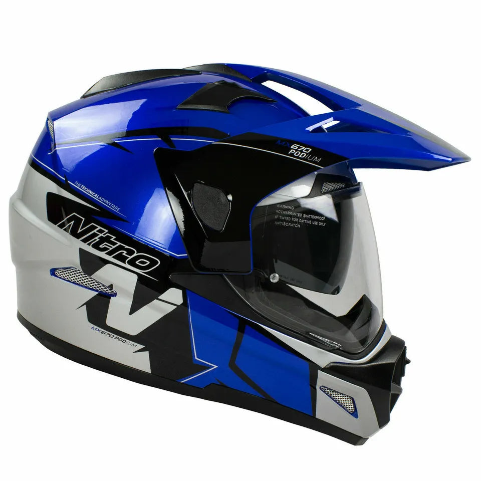 Nitro MX670 DVS Podium Pinlock Ready Adventure Helmet Black / Blue / Silver (Image 5) - ThrottleChimp