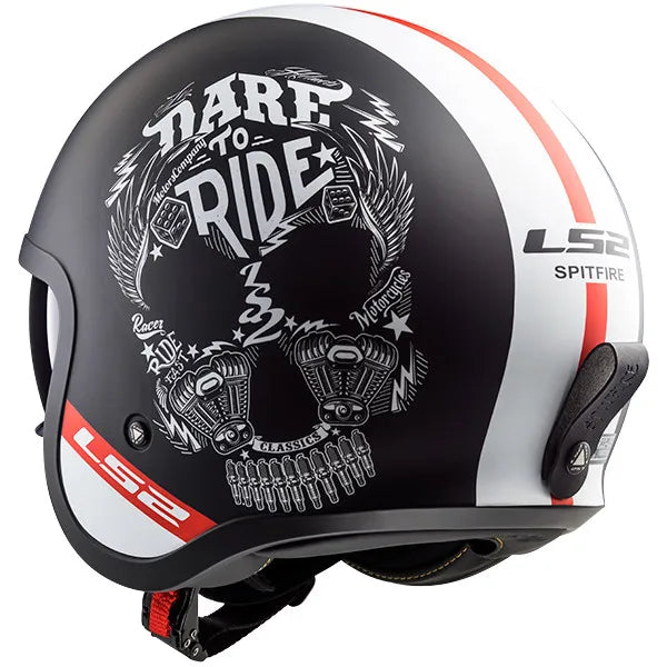 LS2 OF599 Spitfire Inky Open Face Helmet Matt Black / White (Image 3) - ThrottleChimp