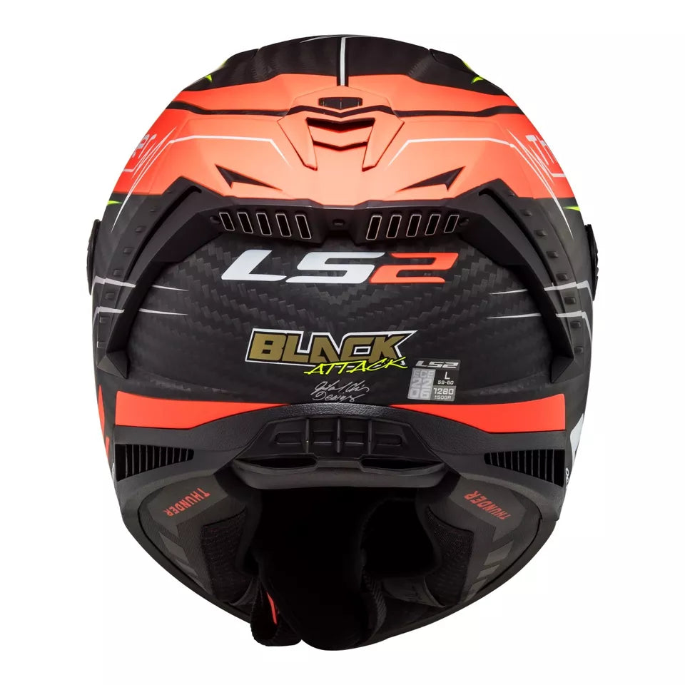 LS2 FF805 Thunder Carbon ECE 22.06 Full Face Helmet Attack Matt Red / Hi-Viz Yellow (Image 4) - ThrottleChimp