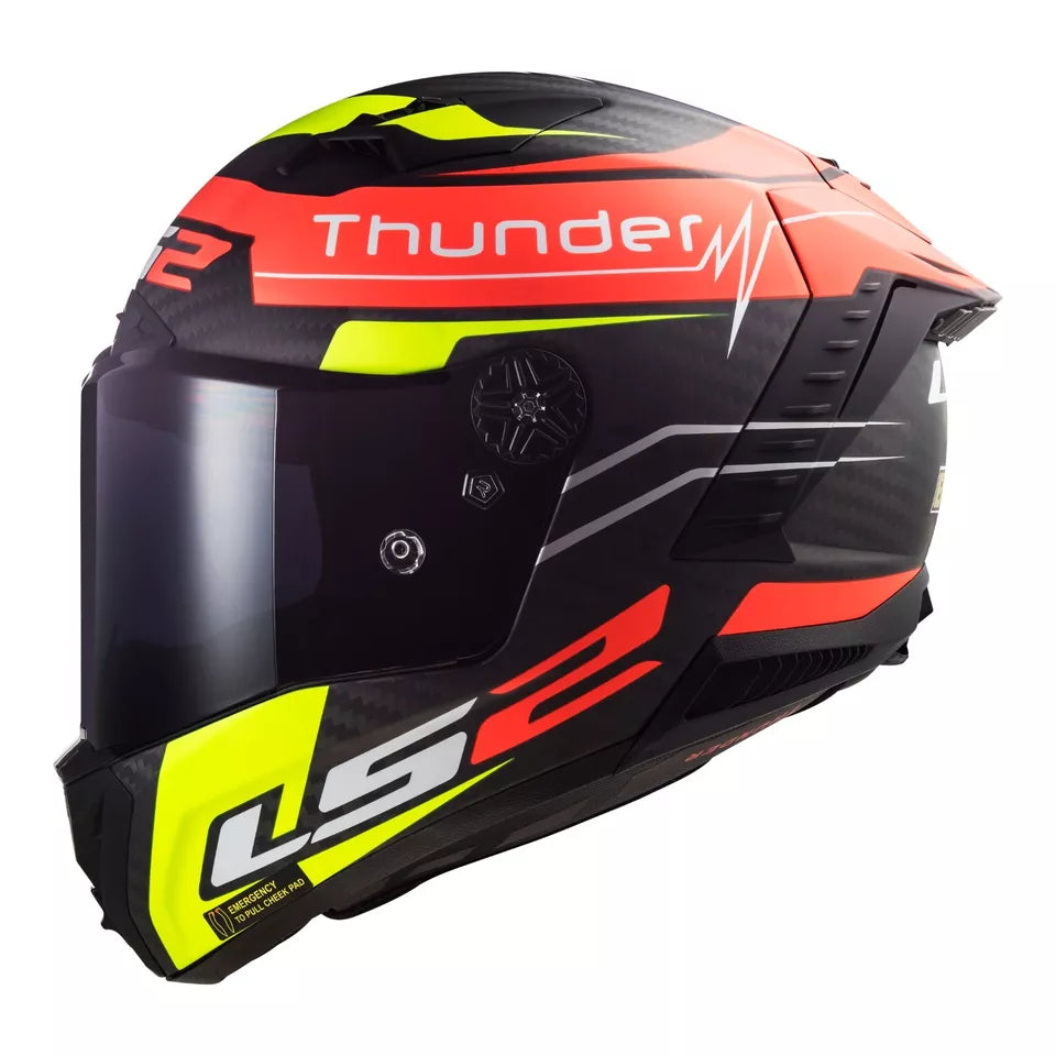 LS2 FF805 Thunder Carbon ECE 22.06 Full Face Helmet Attack Matt Red / Hi-Viz Yellow (Image 2) - ThrottleChimp