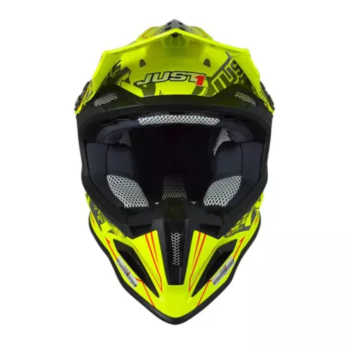 Just1 J12 Carbon MX Helmet Stamp Fluo Yellow (Image 2) - ThrottleChimp