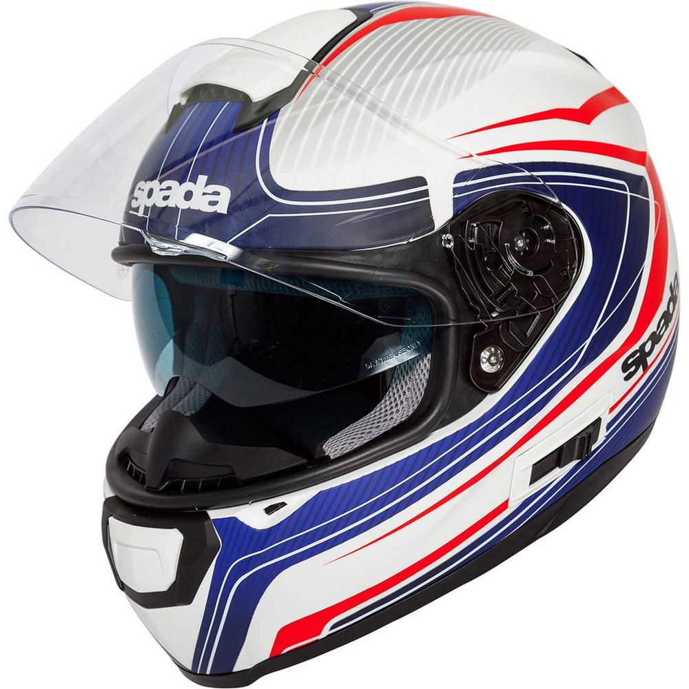 Spada SP16 Monarch Full Face Helmet White / Red / Blue FREE 1 YEAR Returns, FREE UK Delivery | ThrottleChimp