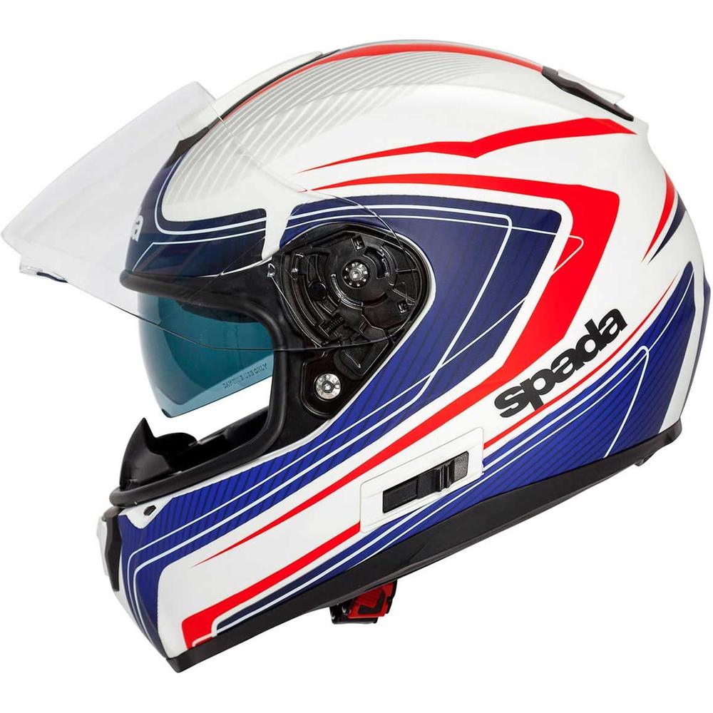 Spada SP16 Monarch Full Face Helmet White / Red / Blue FREE 1 YEAR Returns, FREE UK Delivery | ThrottleChimp