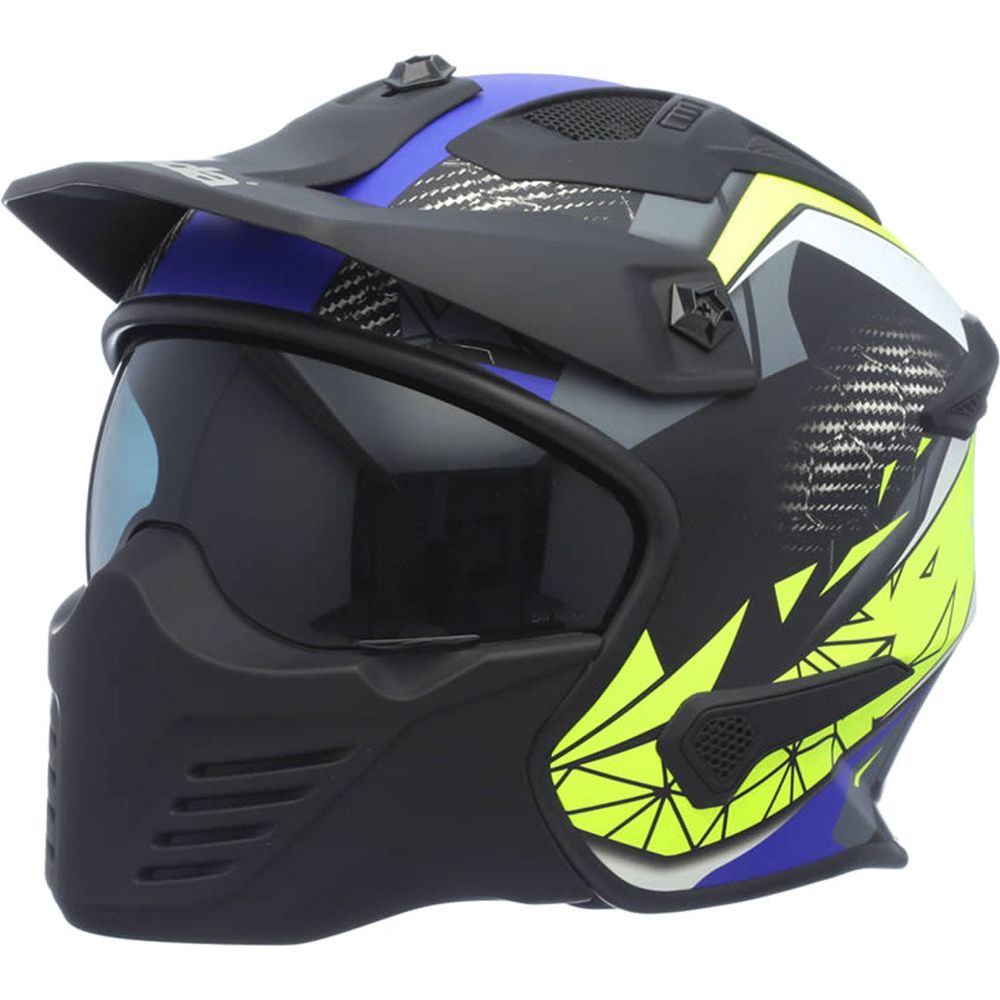 Spada Storm Open Face Helmet Matt Black / Blue / Fluo Yellow FREE 1 YEAR Returns, FREE UK Delivery | ThrottleChimp