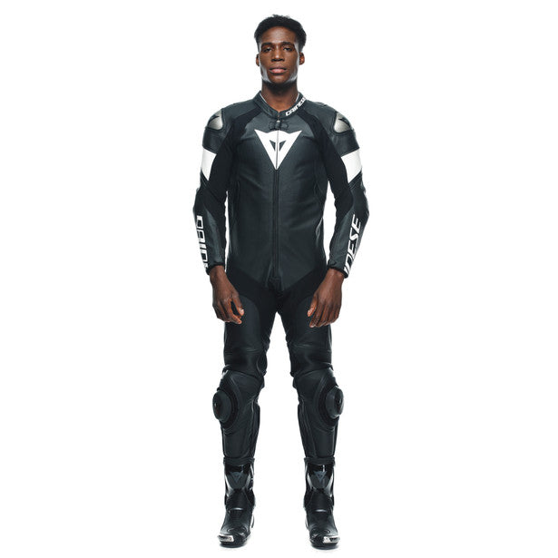 Dainese Tosa One Piece Perforated Leather Suit Black / White FREE 1 YEAR Returns, FREE UK Delivery | ThrottleChimp