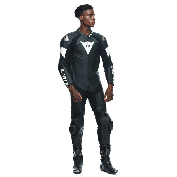 Dainese Tosa One Piece Perforated Leather Suit Black / White FREE 1 YEAR Returns, FREE UK Delivery | ThrottleChimp