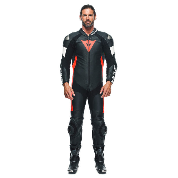 Dainese Tosa One Piece Perforated Leather Suit Black / Fluo Red / White (Image 3) - ThrottleChimp