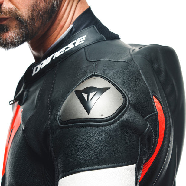 Dainese Tosa One Piece Perforated Leather Suit Black / Fluo Red / White (Image 8) - ThrottleChimp