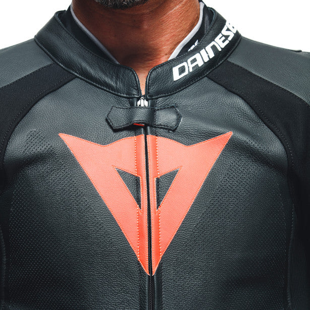 Dainese Tosa One Piece Perforated Leather Suit Black / Fluo Red / White (Image 9) - ThrottleChimp