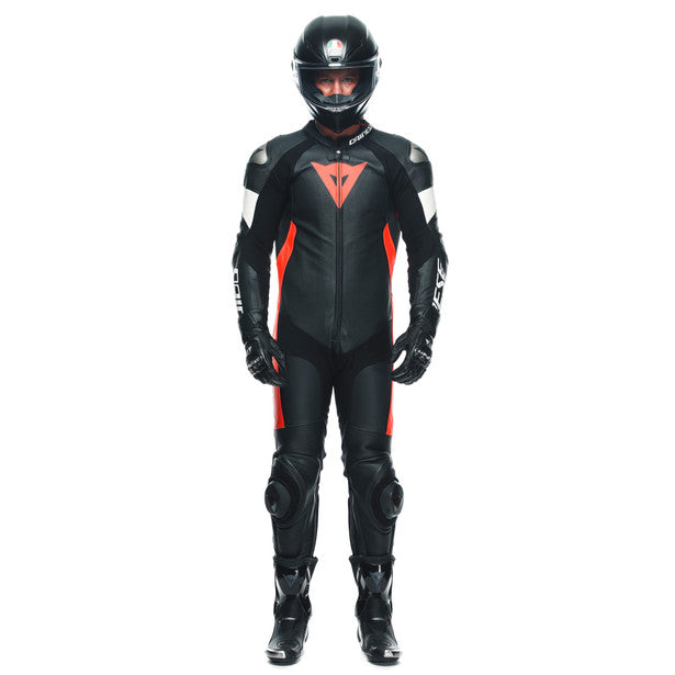 Dainese Tosa One Piece Perforated Leather Suit Black / Fluo Red / White (Image 18) - ThrottleChimp