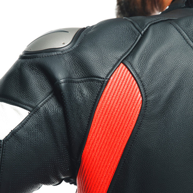 Dainese Tosa One Piece Perforated Leather Suit Black / Fluo Red / White (Image 13) - ThrottleChimp