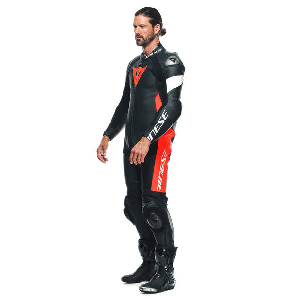 Dainese Tosa One Piece Perforated Leather Suit Black / Fluo Red / White (Image 4) - ThrottleChimp