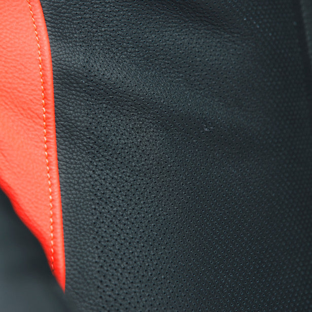 Dainese Tosa One Piece Perforated Leather Suit Black / Fluo Red / White (Image 17) - ThrottleChimp