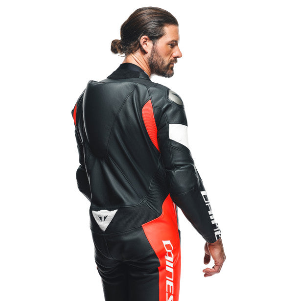 Dainese Tosa One Piece Perforated Leather Suit Black / Fluo Red / White (Image 6) - ThrottleChimp