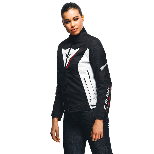 Dainese Veloce D-Dry XT Ladies Textile Jacket Black / White / Lava Red (Image 5) - ThrottleChimp