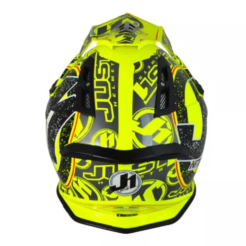 Just1 J12 Carbon MX Helmet Stamp Fluo Yellow FREE 1 YEAR Returns, FREE UK Delivery | ThrottleChimp