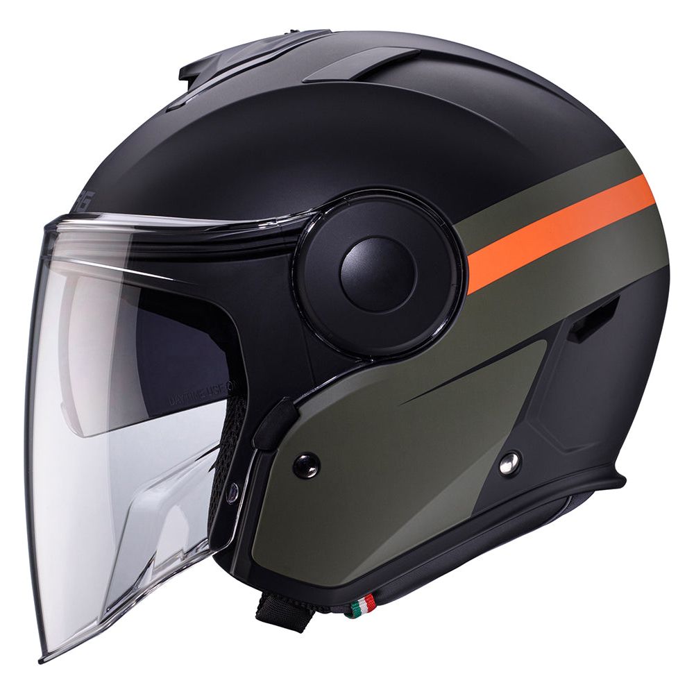 Caberg Soho Open Face Helmet Zephir Matt Black / Military Green / Orange (Image 2) - ThrottleChimp